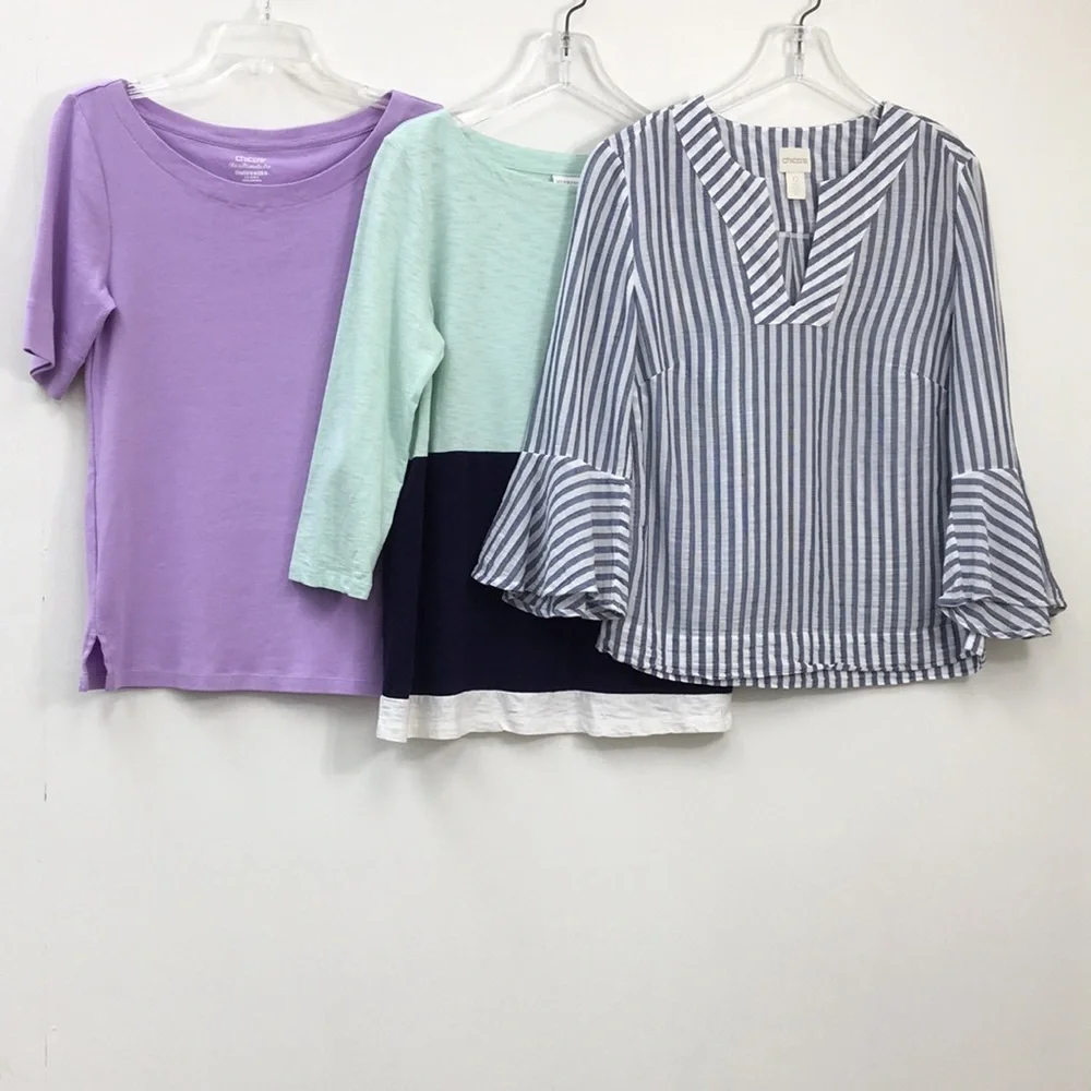Chico's Women's Pastel Casual Tops Bundle of 3 Size 0/S EXCELLENT Condition
